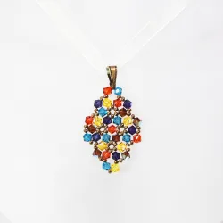 Pendant 45cm - Xochitl Rhombus S-Yellow Organza - Pendant 45cm - Laiton bronze